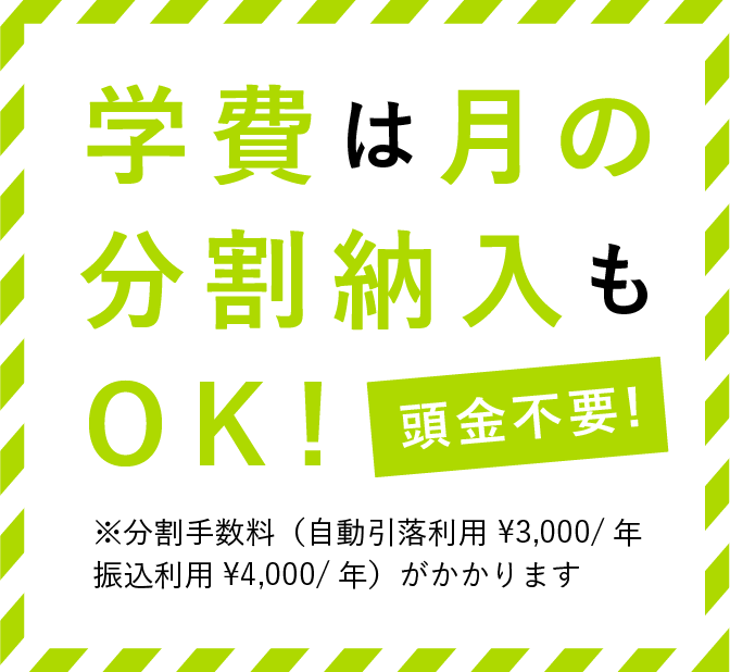 ※分割手数料（自動引落利用 ¥3,000/年　振込利用¥4,000/年）がかかります